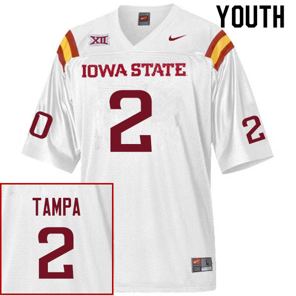 Youth #2 T.J. Tampa Iowa State Cyclones College Football Jerseys Sale-White - Click Image to Close